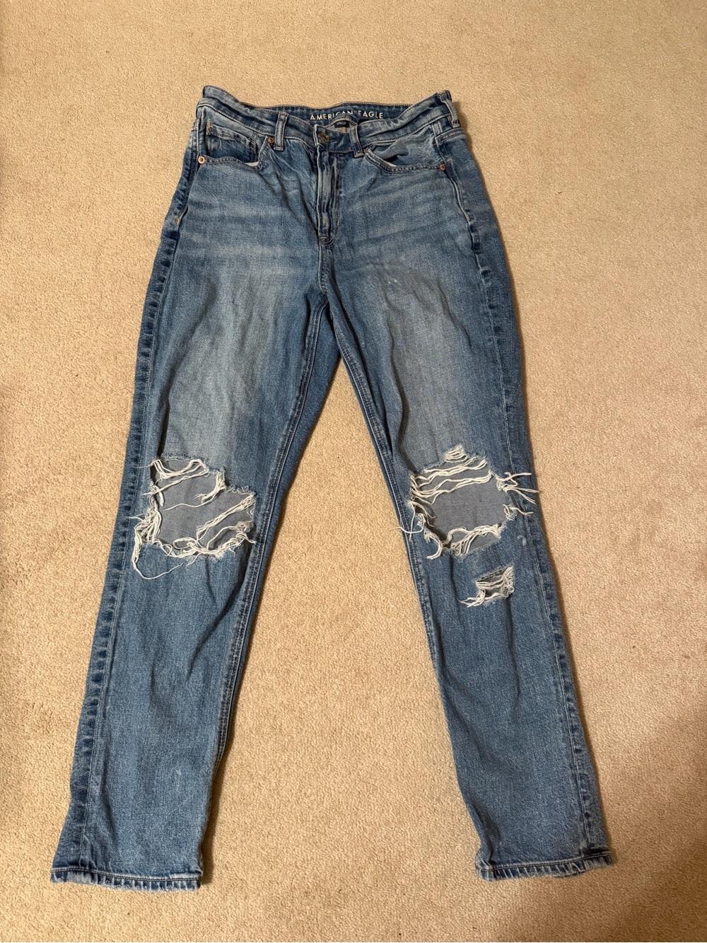 American Eagle Outfitters Women's Ripped Medium Blue Boyfriend Jeans